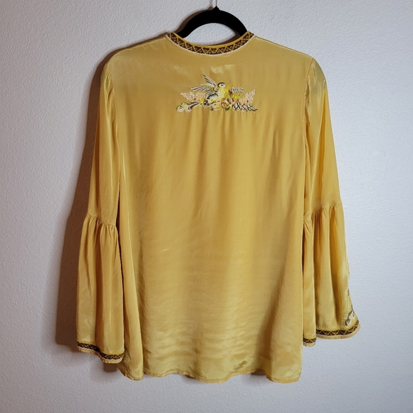 Sundance Yellow Embroidered Bird Floral Tunic Blouse With Bell Sleeves Ladies XS - Picture 2 of 9